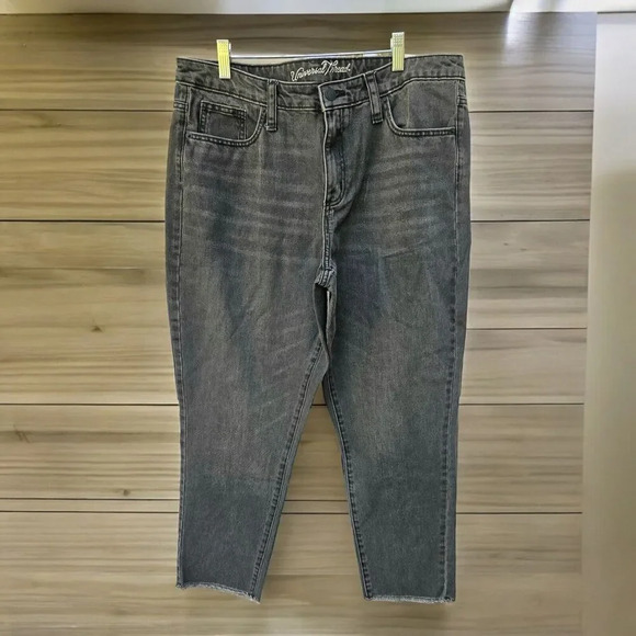 Universal Thread High-Rise Straight Cropped Jeans Dark Gray Raw Hem Sz 12 - Picture 1 of 7